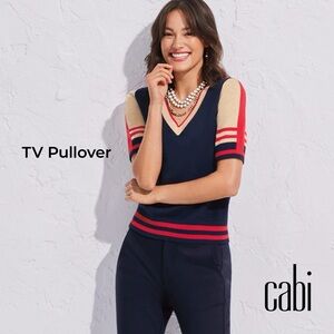 CAbi TV pullover Navy and Red V-Neck Sweater #6171